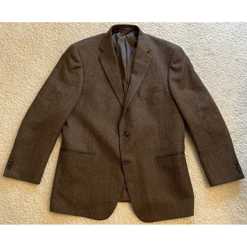 Vintage Hart Schaffner & Marx Brown Wool Tweed Sport Coat Blazer Mens 46R USA